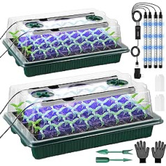 VEEKAY Indoor Greenhouse Propagation Box, 2 Pieces, 80 Hole Mini Greenhouse Propagation Set with Plant Lamp, Propagation Plate with Timing Controller, Adjustable Brightness, 20 Plant Labels for