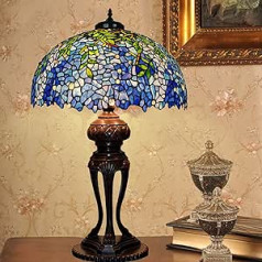 AIBOTY Tiffany Lamp Table Lamp Rose Dragonfly Tulip Wisteria Grape Peach Kapok Peony Apple Flower Design Stained Glass Lampshade Desk Lamp for Living Room, W20 XH32, Wisteria