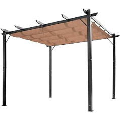 Outsunny Pergola Gazebo with Adjustable Fabric Roof, 3 x 4 m, Patio Canopy, Aluminium Sun Protection, Canopy, Patio, Garden, Grey + Brown