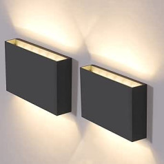 DAWALIGHT Outdoor Wall Light, Set of 2, IP65 Waterproof Wall Light, 2 x 6 W, 3000 K, Warm White LED, Outdoor Lamp, Dark Grey, Plastic