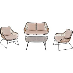 Outsunny Polyrattan dārza sols 4-daļīgs žurku dīvānu komplekts Break tējas galdam, izgatavots no rūdīta stikla sols ar galdu un spilvenu tērauda rāmi tērauda poliestera haki + bēšs