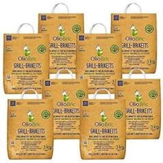 OlioBric Barbecue Briquettes Made of Olive Pomace 8 x 3 kg I Environmentally Friendly Olive Briquettes - No Toxic Additives I Clean Grilling with Little Ash & Smoke - Hardly Sparks I Grill Charcoal 24