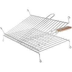 RUECAB - 1086 - Stainless Steel Free-Standing Double Barbecue Grill Rack Wooden Handle - 30 x 40 cm - Silver