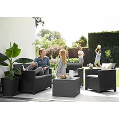 Lounge Set 4 Pieces Consisting of: 2 Seater Sofa, 2 x Armchairs and Cushion Box Table - Stylish Rattan Look Seating Set - Includes Seat Cushion - Ergonomic Backrests for Maximum Seat Comfort