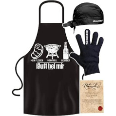 Soreso BBQ Apron for Men Funny in BBQ Set Gift BBQ Accessories BBQ Hat Apron Glove, black