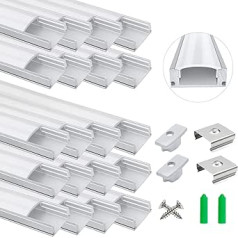 LightingWill LED alumīnija profils 1M LED alumīnija kanāls sudraba U formas LED difuzors ar piena baltu vāku alumīnija ekstrūzija LED sloksnes apgaismojumam U02 20gab.