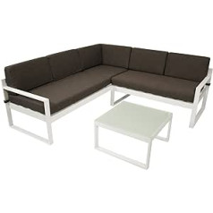 DEGAMO ARESE aliuminis poilsio komplektas sodo sofa 192 x 192 cm aliuminio rėmas baltas su apmušalais tamsiai pilka