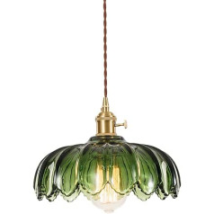 SHINGJIAO Pendelleuchte Glas Deckenlampe Grün - HäNgelampe Glas Einstellbare Höhe Pendelleuchte Vintage Küchenlampe Hängend - Retro Design für Küche Esszimmer Schlafzimmer Badezimmer,Keine Glühbirnen