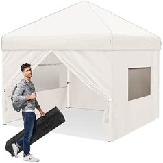 Ej.Victor Gazebo 2.5 x 2.5 m Folding Gazebo Waterproof Stable Winterproof Pop Up Folding Gazebo with Mesh Side Walls and 4 Sand Bags 50+ UV Protection Party Gazebo Garden Tent Party Tent, Khaki