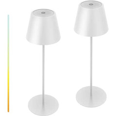 uuffoo Pack of 2 Wireless Touch Metāla LED akumulatoru galda lampa IP54 ūdensizturīga pārnēsājama ar baterijām darbināma galda lampa guļamistabai, lasīšanai, darbam, bāram, restorānam (balta)