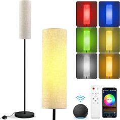 Stāvlampa viesistaba, RGBWW moderna lasīšanas lampa, LED grīdas lampa, regulējama, 12 W ar tālvadības pulti un WiFi lietotņu vadību, saderīga ar Alexa un Google Home, Stūra lampa ar lina abažūru, 2700 K