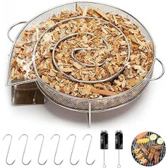 Cold Smoke Generator, Premium Round Stainless Steel Cold Smoke Generator Smoking Snail Cold Smoke Generator from up to 12 Hours Cold Smoke with 6 Hooks + 2 Brushes, Reusable Cold Smoke Generator for