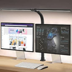 tantu Double Head Desk Lamp LED Dimmable, 24 W 80 cm Desk Lamps, Clampable, 5 Colours, 5 Brightness Levels, Daylight Lamp, Desk, Adjustable Gooseneck Office Lamp, Eye Protection (Black)