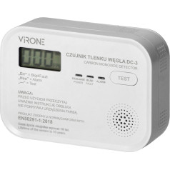 Battery-powered carbon monoxide sensor with a TEST button, service life of 10 years, compliance with the EN 50291-1:2018 standard, Tested in Poland