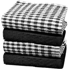 Towelogy® 4 Pack Heavy Duty Cotton Tea Towels Quick Dry Machine Washable 47cm x 67cm Cotton Blend Black White