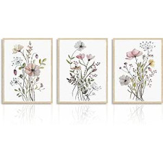 Dazzlewall Rustic Flowers sienas attēli, mūsdienīgi minimālisma botāniskie audekla attēli guļamistabai, viesistabas dekorēšana, 30 x 40 cm, 3 komplekts, bez rāmja