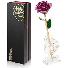 Ariceleo Gold-Dipped Infinity Rose, Eternal Flower Decoration, Birthday Gift for Women on Her Birthday, Valentine's Day, Mother's Day, Resin Preserved Rose, Anniversary Gift for Mum (Purple)