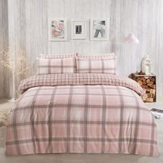 DREAMSCENE Aspen Thermo-Bettwäsche-Set, kariert, Bettbezug mit Kissenbezug, 100 Prozent gebürstete Baumwolle, Biber, Schottenkaro, Rosa – Einzelbett