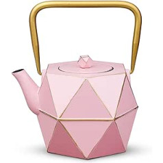 „Toptier“ arbatinukas, ketaus japoniško stiliaus arbatinukas su nerūdijančio plieno sieteliu, tvirtas ketaus virdulio rinkinys, deimanto forma, dovana „Arbatos draugams“ (900 ml) Rožinė