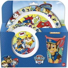 Paw Patrol bērnu galda piederumu komplekts ar šķīvi, graudu bļodu un krūzi (atkārtoti lietojams)