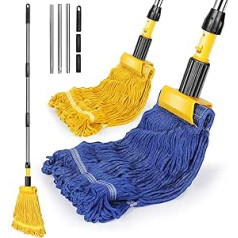 HEVOL Wet Mop with Loop Ends, Industrial Floor Mop with Stainless Steel Handle and 2 Cord Mop Heads, Robust Cotton Mop for Hardwood, Laminate, Tiles