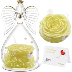 Yamonic Eternal Rose in Glass Angel Figurine in Glass Dome, Birthday Gift for Women, Gift for Mum, Gift for Grandma/Women/Girlfriend, Mother's Day/Christmas/Valentine's Day, Birthday, Yellow