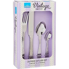 Amefa 621000WF19G24 Vintage Kings Besteck-Set, 24-teilig, Edelstahl, Silber, gabalos galda piederumi