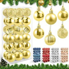 FIGFYOU 36 Christmas Baubles Gold Diameter 4 cm Christmas Baubles Plastic Christmas Tree Baubles Glitter Christmas Tree Decoration Gold Christmas Tree Decoration Gold Tree Baubles Christmas Tree