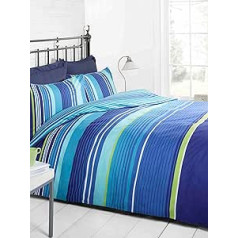 Rapport Home Bettwäsche-Set für Doppelbett, Bettbezug und 2 Kissenbezüge, gestreift, Marineblau, Hellblau, Grün, Weiß, Polyester-Baumwolle, blau