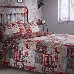 Unbekannt Portfolio Bettwäsche-Set, Weihnachts-Design, Bettbezug und 2 Kissenbezüge, Rot, Doppelbett-Größe