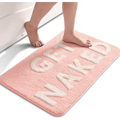 QJHOMO Get Naked Bath Mat Rozā un balti vannas istabas paklājiņi 50 x 80 cm, Neslīdoši vannas paklājiņi vannas istabai, krāsaini burti, mīksts mikrošķiedras vannas istabas paklājiņš, veļas mašīnā mazgājams paklājs