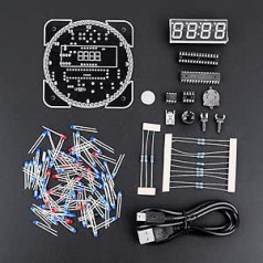 Sutinna DIY LED digitālo pulksteņu komplekts, daudzfunkcionāla rotācijas gaismas vadība, elektroniskais digitālais LED temperatūras modinātājs mājām, skolai (zaļš + kabelis)