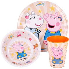 Stor Estándar Melamīns bez Orla komplekts ar 3 (šķīvis, bļoda un krūze 260 ml) Peppa Pig Kindness Counts, krāsains, igauņu