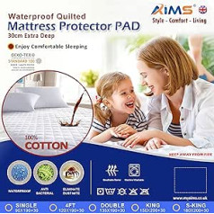 100% Cotton Waterproof Quilted Mattress Protector [120 x 190 cm] Fitted Sheet TC200 Quilted Anti Allergy Breathable Machine Washable Elastic Skirts Extra Deep (120 x 190 cm)