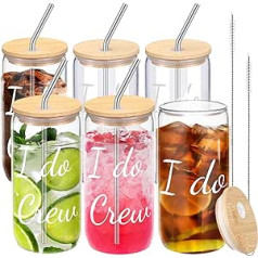 Lallisa 6 Stück I Do and I Do Crew Brautparty-Geschenk, 473 ml, Junggesellinnenabschied, Hochzeits-Glasbecher mit Bambusdeckel und Strohhalm, Trinkglas, Jahrestag, frisch verheiratete Gastgeschenke