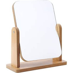 Hosoncovy 360 Degree Rotating Table Makeup Mirror with Stand High Clear Wooden Desktop Mirror Rectangular Mirror Freestanding