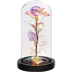 Beauty and the Beast Rose in a Glass Dome with LED String Lights, Colorful Galaxy Rose Gifts for Women - Valentine's Day, Mother's Day, Birthday, Christmas