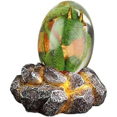 Eeneme Lava dinozaurų kiaušinių ornamentas, Paslaptingas krištolinis drakono kiaušinis su akmens pagrindu, Dovana vaikams Dervos dinozaurų kiaušinių dekoracijos suvenyras, žalias, 10 x 5 cm