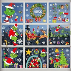 9 Stück Ginnch Weihnachtsaufkleber, wiederverwendbare Weihnachts-Fensteraufkleber, Grinch Weihnachtsfensterdekorationen für Büro, Zuhause, Schule, Partyzubehör (8)