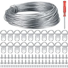 Attēlu pakarināšanas stieples komplekts, piekaramie attēlu āķi un stiepļu komplekts ar 42 D gredzenu pakaramajiem, 42 skrūvēm, 70 cilpas uzmava foto rāmju pakarināšanai, spogulis, sienas māksla 30 m / 98 pēdas
