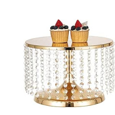 Zelta kāzu kūku statīvs ar kristāla pērlītēm, 30 cm metāla kūku statīvs, kūciņu deserta šķīvis, apaļš kūku turētājs dzimšanas dienas kūkas dekorēšanai, svētku galda noformējums