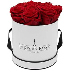 PARIS EN ROSE Rose Box with 9 Burgundy Red Infinity Roses, Size XL, Preserved Eternal Rose, Round White Black Box, Shelf Life 3 Years