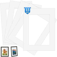 BOSCOW Passepartout kartons, balts, iepakojums 15, 30 x 40 cm, ārējie izmēri, fotogrāfijām, pastkartēm (iekšējie izmēri 19,5 x 29,5 cm, DIN A4)