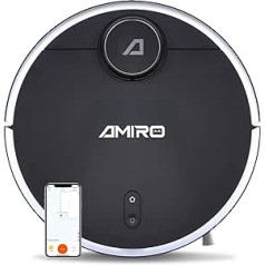 AMIRO R5 Suction and Mop Robot, LiDar Technology, with Space Map in Real Time, Robot Vacuum Cleaner Pet Hair, 2200Pa Suction Power, Wiping Function & Intelligent Navigation, Ideal for Hard Floors