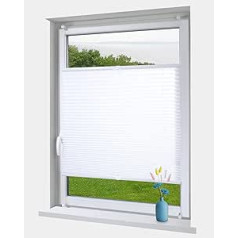 OBdeco Pleated Roller Blind with Klemmfix, No Drilling, Translucent, Crushed Look, Folding Blind for Windows and Doors, Easyfix, White, 50 x 120 cm