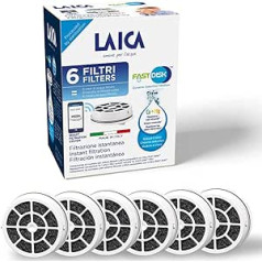 Laica Fast Disk filtrs pudelei un dzeramajai pudelei, patentēts ar aktivēto ogli, 100% ražots Itālijā, tūlītēja filtrēšana, kalpošanas laiks 1 mēnesis/120 l, 6 gab.