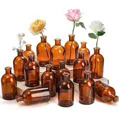 YOUEON 16 Pieces Small Home Bud Vases, Clear Vases Flower Vases, 8oz Decorative Bottles Vase, Glass Vase for Centerpiece, Home Decor, Office Table Decoration, Vintage Look, Brown