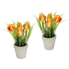 Artificial Tulips Set of 2 in Ceramic Pot Arrangement Artificial Flowers Leaves Fake Spring Decoration Easter Decoration Table Decoration Plant Spring Easter Floristry Textile