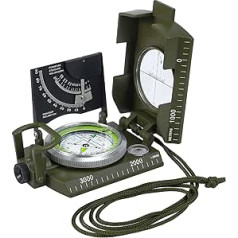 Kompass Outdoor Professioneller Wasserdicht Stoßfest Militär Marschkompass mit Tragetasche, Visieroptik, Fluoreszierendem Compass für Erkunden Wandern Camping Geologie (Armeegrün)