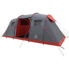 JUSTCAMP Family Tent Lake 6 Vis-à-Vis Tent Dome Tent for 6 People, 2 Sleeping Cabins (incl. Pitching Poles) Grey